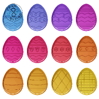 Paskalya yumurtalar Toplamak Ayarlamak 4 kurabiye kesici fondan polimer kil havuç tavşan civciv kelebek hamur işi pişirme doğum günü Yumurta pul 3d print model - Mito3D