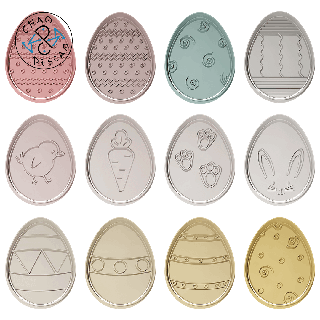 easter eggs collection set 5 - cookie cutter fondant polymer clay carrot bunny chick butterfly pastry baking birthday egg stamp 3d print model - Mito3D