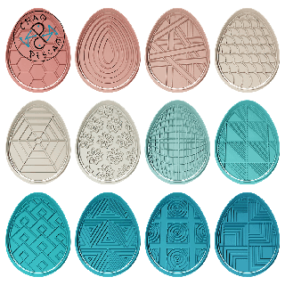 easter eggs collection set 6 - cookie cutter fondant polymer clay carrot bunny chick butterfly pastry baking birthday egg stamp 3d print model - Mito3D