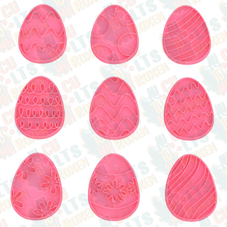 easter eggs cookie cutter set 9 cookies home kitchen bakery cook stamp happy bunny holiday egg animals vegetables food 3d print model - Mito3D