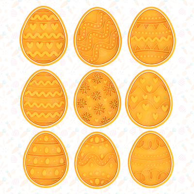 pâques œufs biscuit coupeur ensemble of 9 biscuits boulangerie timbre heureux lapin vacances oeuf animaux légumes mickey souris 3d print model - Mito3D