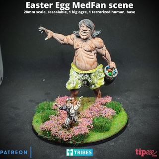 easter eggs medfan scene - 28mm figurine heroic fantasy ogre rabbit diorama 3d print model - Mito3D