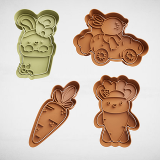 easter set x4 cookie cutter cutters stl molds rabbit bunny carrot 3d print model - Mito3D