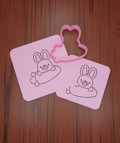 easter stencil 18 carrot bunny template rabbit drawing decoration religion gift chocolate pastry shop cookies bakery 3d print model - Mito3D
