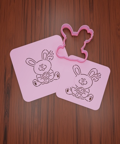 easter stencil 21 rabbit template drawing decoration religion gift chocolate pastry shop cookies bakery 3d print model - Mito3D