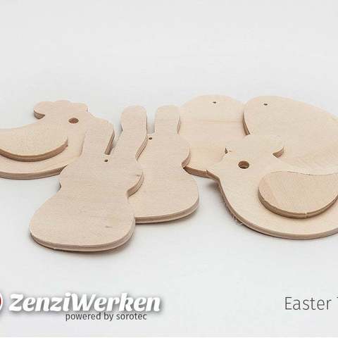 easter tags cnc laser art 2d zenziwerken tag egg bunny router chicken 3D print model - Mito3D