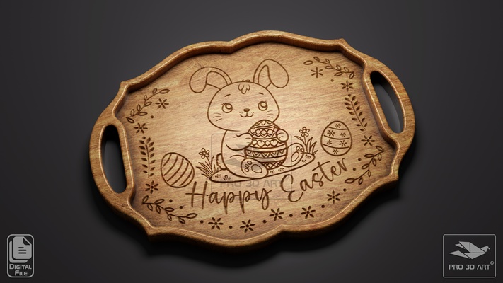 easter tray - cnc files wood svg dxf eps ai pdf bunny egg eggs stl carving dish file bundle pack holiday 3d print model - Mito3D