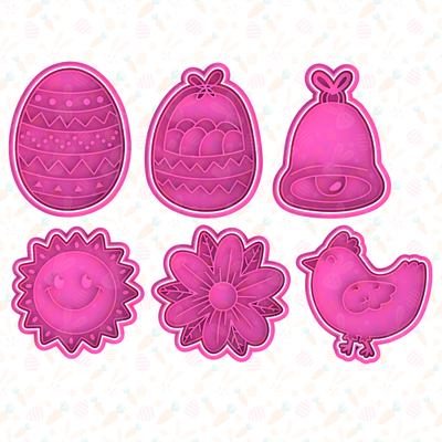 easy easter cookie cutter set of 6 cookies bakery stamp happy bunny holiday egg eggs animals vegetables mickey mouse 3d print model - Mito3D