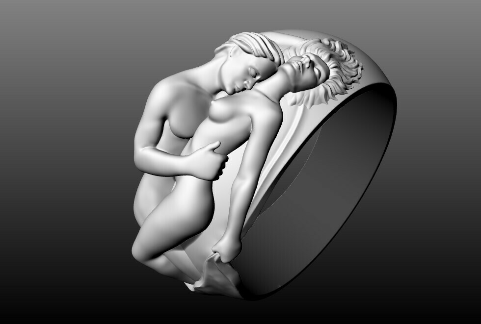 eden embrace man woman ring 3d gold design garden jewel jewelry character romantic symbol loving unity rings 3D print model - Mito3D