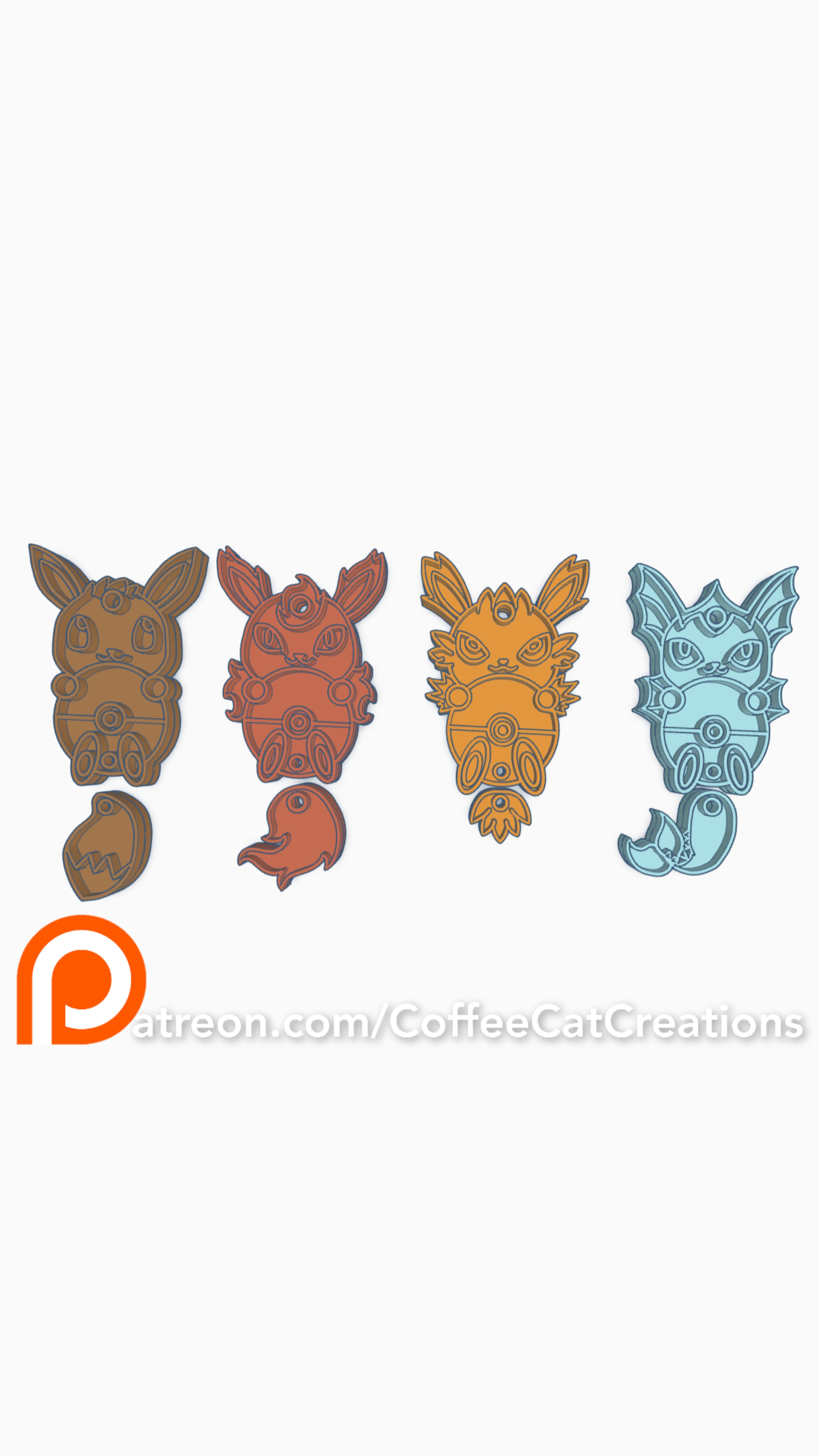 Veelutions gen 1 wedeln Schwanz Schlüsselanhänger Pokémon Schlüsselbund eevee Flareon Jolteon Vaporeon eeveelution flexibel zappeln Spielzeug 3D print model - Mito3D