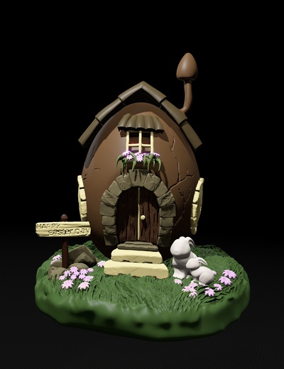 oeuf maison pâques accueil lapin décor 3d print model - Mito3D
