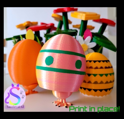 eggie easter egg chicken chick bird toy pip print in place no supports support 3d print model - Mito3D