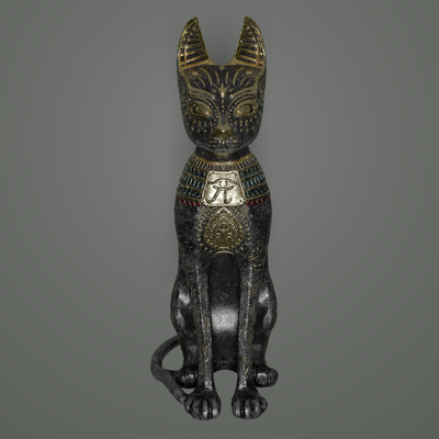 egipcio gato estatua arte escultura animal lindo oro antiguo egipto dinastía libro muerto reino rey momias 3d print model - Mito3D