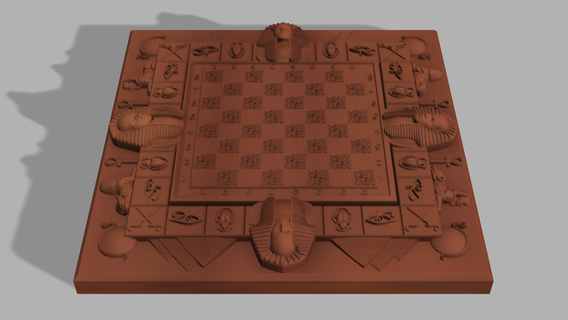 egípcio tabuleiro xadrez faraó cnc 3d impressão resina poliéster madeira escultura borda cena 3d print model - Mito3D