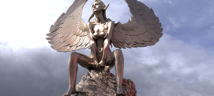 egyptian goddess form anatomy siting sculpture 2 angel wings statue feather character stone temple fantasy sci fi woman sculptures religion art ancient 3d print model - Mito3D