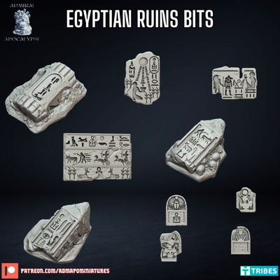 egyptian ruins bits pre-supported ancient egypt mummy temple obelisk sphinx pharaoh dnd pillars columns hieroglyphs terrains 3d print model - Mito3D