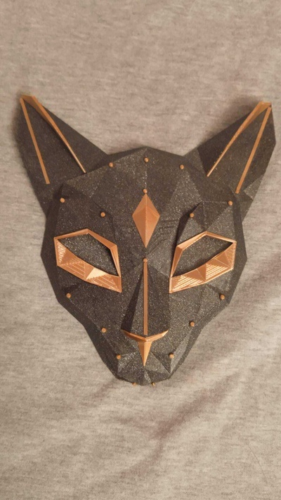 egípcio estilo gato mascarar arte poli animal enfeite 3d print model - Mito3D
