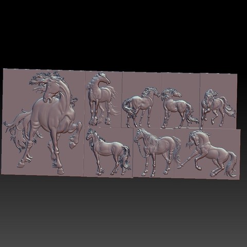 huit horses art animal creature artcam nature decoration bas-relief cnc 3d mold sculpture zbrush paintings pattern 3D print model - Mito3D