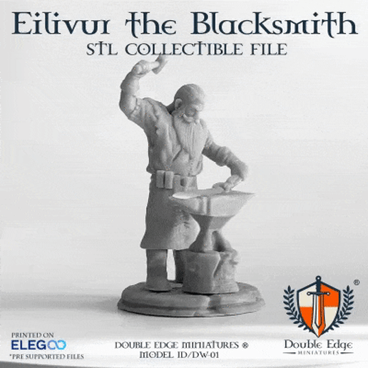 eilivur blacksmith - dw-01 game dwarf tabletop miniature collectible warrior toy 3D print model - Mito3D