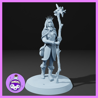 eladrin elfo druido femmina inverno donna fey Fata eroe ttrpg dnd Dungeons and Dragons miniatura esploratore 3d print model - Mito3D