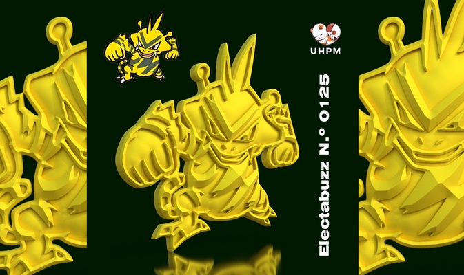 electrifying electabuzz pin no 0125 art pok mon collectible number resin ray electricity energy thunder skill force speed yellow creature attraction power style adrenaline 3d print model - Mito3D