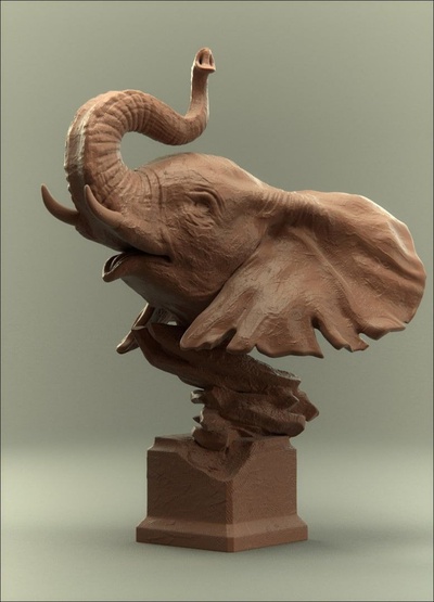 elefante kunst busto de modelo 3d impresi escultura arte design decoraci tier digital einsamt gegangen affen pla abs proyecto detalllado accesorio dekorativ dreidimensional 3d print model - Mito3D