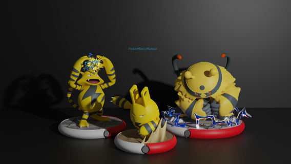 Elekid electabuzz eletivir 3d impressão modelo Elekid electabuzz eletivir elétrico trovão amarelo evolução Pokémon Pikachu eevee cinza pokebola pokedex relâmpago 3d print model - Mito3D