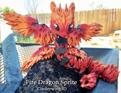 elemental fire sprite long dragon flames print place supports tiny articulated cinderwing3d 3d print model - Mito3D