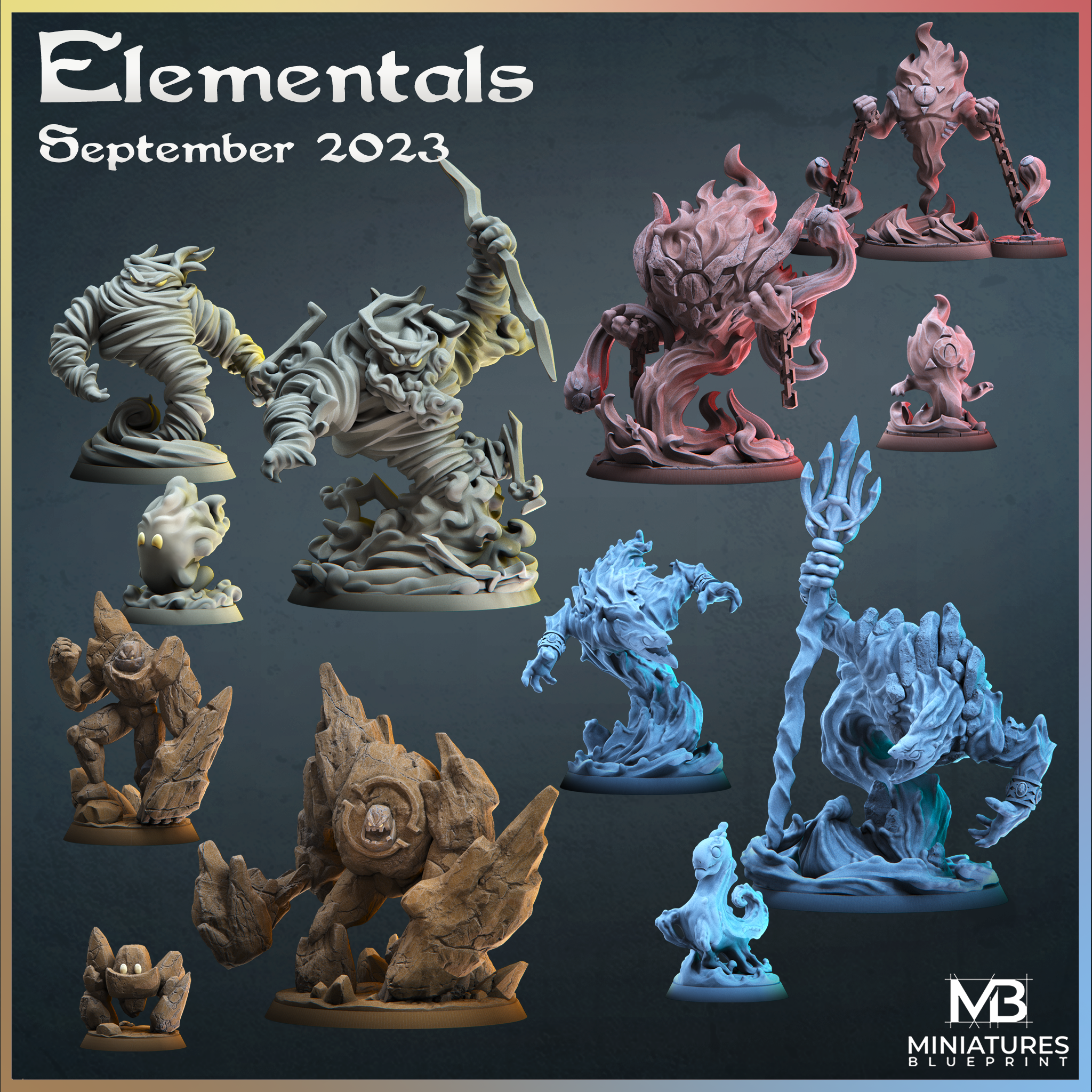 elementals - epic pack 3d fantasy modular pokemon printing rpg land unique water fire magic earth air elemental guardian evolution creatures d&d 3D print model - Mito3D