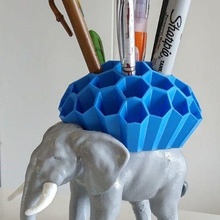 elephan pencil organizer - elephant art fashion pen honeycomb decor animals desk office 3d print model - Mito3D
