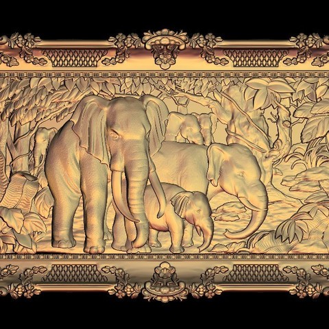 elephant family cnc router art 3D print model - Mito3D