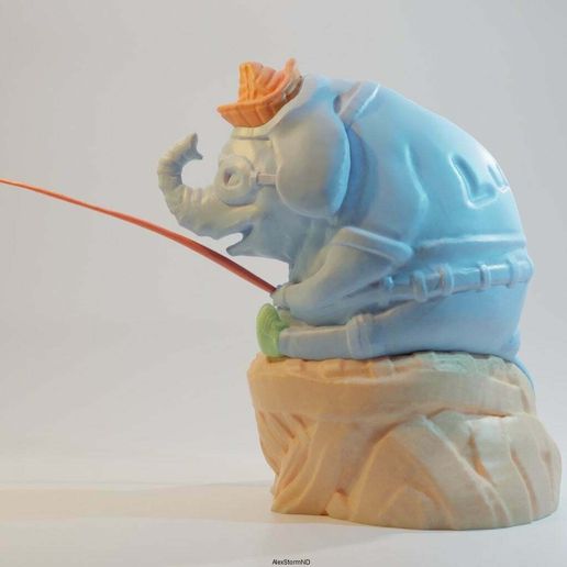 elephant fisherman lucky sculpture sculptures 3D print model - Mito3D
