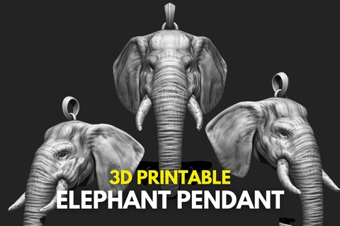 elefante cabeça pingente 3d impressão modelo mamute presa África safári selvagem mamífero presas joalheria escultura animais animal natureza jóia ouro 3dprinting 3dprinter 3d print model - Mito3D