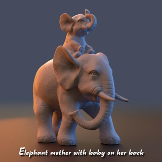 elefante mãe bebê costas estátua savana animal Kingdome presa brinquedo escultura fofa 3d print model - Mito3D