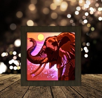 elefante retrato cuadrado ligero caja hogar casa elefantes lámpara ligera 3d print model - Mito3D