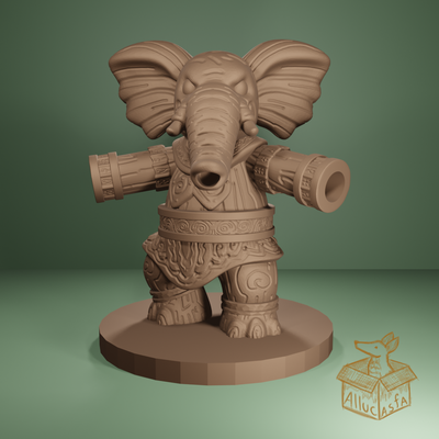 elephant shooter wood tribe game stone rock gem jewel rpg miniature tabletop character woodland guardian soldier moss timber log tree forest 3d print model - Mito3D