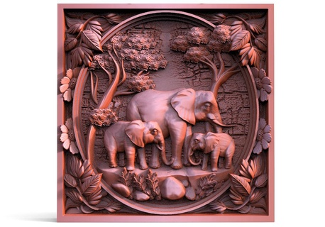 elephants cnc Art elephant art jungle relief animal wild life 3d print model - Mito3D