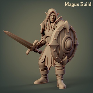 elf fighter sword shield mg57 elves rpg dragons dungeons fantasy 5e dnd d&d sigmar aos miniature tabletop hero drow middle assassin magus guild 3d print model - Mito3D
