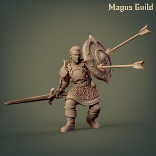 elf fighter sword shield mg59 elves rpg dragons dungeons fantasy 5e dnd d&d sigmar aos miniature tabletop hero drow middle assassin magus guild 3d print model - Mito3D