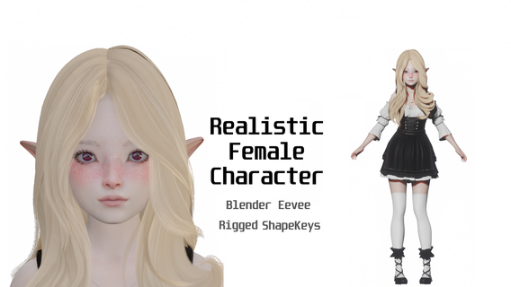 elf kız gerçekçi kadın karakter blender Eevee Sanat genç Kadın blender3d etek Şirin sarışın beyaz vücut anime fantezi insanlar 3d print model - Mito3D