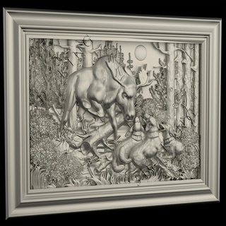 geyik köpekler cnc 3d stl model yönlendirici oymacı Artcam istemek Dosyalar Odun Sanat duvar dekor v carve heykel nesneler hayvan hayvanlar doğa orman aslan Rahatlama logo Panno 3d print model - Mito3D