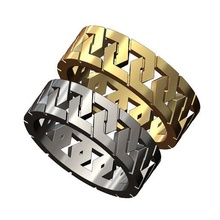 elongated hexagonal chain link band sizes 7 8 3d print model jewelry hexagon geometric ring fashion printable gold silver jewellery sterling modern cuban rings 3d print model - Mito3D