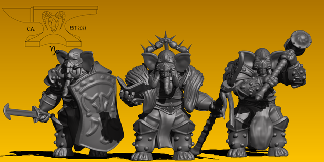 elefante gente caballeros dorado colmillo mesa rpg fantasía 3d print model - Mito3D