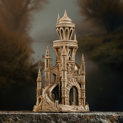 traum schloss lotr inspired fantasie turm mittelalterlich dungeons drachen herr of ringe harry töpfer spiel throne bruchtal gotisch architektur diorama miniatur tafel 3d print model - Mito3D