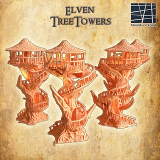elven treetowers 28 mm tabletop terrain elf rpg dnd medieval supportfree old tower tree structure playable interior modular 28mm 25mm 15mm wargame 3d print model - Mito3D