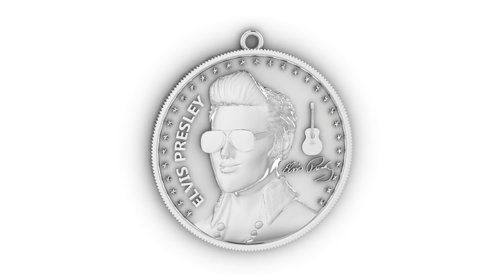 elvis presley moneta pendente firma 3dm stl modello file 3d stampa ciondoli donnependenti diamante gioielleria gioiellidadonna brillante lusso stampa argento oro mensring moda anelli donna elvis presley chitarra rock n roll roccia 3d print model - Mito3D