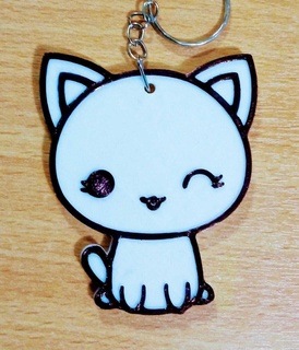 embossed cat kawaii keychain llalavero de gato n 8 key keys art catlove animal mascot pet beautiful 3d print model - Mito3D