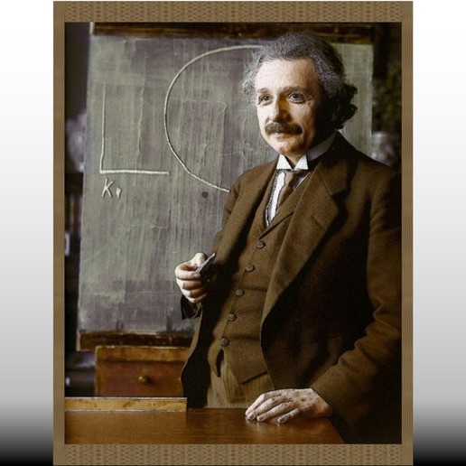 embossed einstein painting studying relativity art table picture relief scientists science famous 3D print model - Mito3D