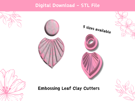 embossing leaf clay cutter polymer digital stl file tools 5 sizes earrings cutters cookie cookies studs diy craft 3d print model - Mito3D