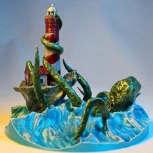 embrasser profondément art de l'océan la mer multimaterial multicolore ctulhu kraken le monstre tentacule diorama phare 3d print model - Mito3D